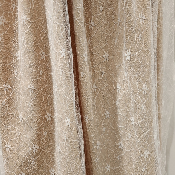 Ivy City Co Sicily White Champagne Floral Lace Midi High Neck Long Sleeve Dress - Picture 5 of 10